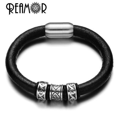 China 2019 Tibetan 8mm Large Hole Stainless Steel Analysis Guides REAMOR Beads Braided Leather Strap With Magnetic Buckle for sale