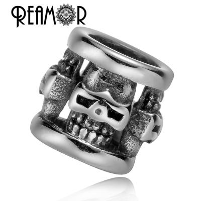 China REAMOR 316l Stainless Steel Punk Skull 8mm Big Hole Spacer Beads For Jewelry Making DIY Metal Charm Beads Wholesale 0.8cm& 0.6cm/0.31in& 0.23in for sale