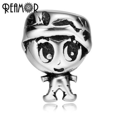 China REAMOR 316l Stainless Steel Cartoon Eyes Boy 2mm Hole Beads Charms Big Small For Bracelet Wholesale Jewelry Making About 0.2cm/0.07in for sale