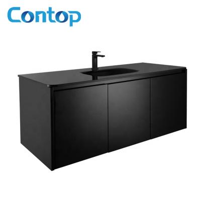 China Supply Australia Comfortable MDF Vanity Glossy Black Storage Bathroom Vanity for sale