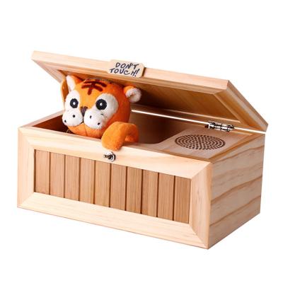 China Solhui Newcomer Wood+electric Components Alone Let Me Box Wood Useless Box Don't Touch Moddi Useless Box Tiger Toy Gift With Noise for sale