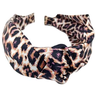 China Wholesale Popular Girls Leopard Print Satin Printed 2.5CM Knotted Headband for sale