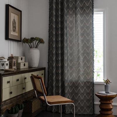 China Wholesale Popular Blackout 100% Polyester Blue Wave Geometry Printed High Hook Shade Curtain for sale