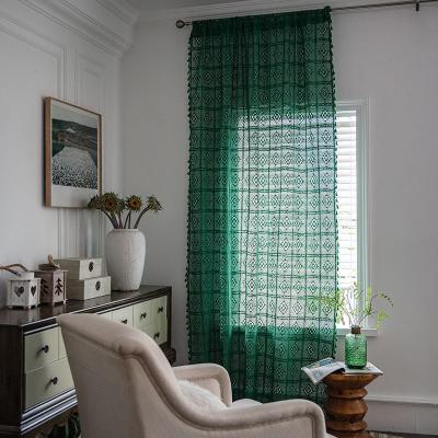 China Popular Style Green Crochet Vintage Blackout Blackout Vintage Design Blackout Embroidery Curtain for sale