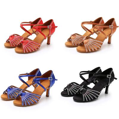 China Fashion/Wholesale Comfortable/Durable Fashion Rhinestone Dance Shoes For Women Latin Ballroom Tango Soft Bottom Dance Shoes Heels For Women 5/7cm for sale