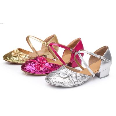 China Fashion/Comfortable/Durable Kids Girls Sequin Bow Latin Dance Performance Shoes Girls Dancing Shoes Kids for sale