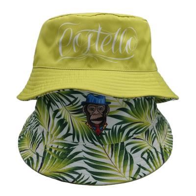 China New design fashion double face wovman JOINT bucket hat with digital printed logo for sale