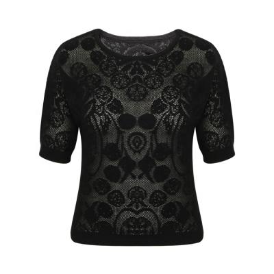 China Anti-wrinkle Jacquard Lace Like Flower Black Pullover Sweater Women Knitted Sweaters for sale