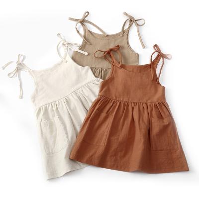 China Summer Washable Kids Dress Color Girls Sleeveless Breathable Canvas Single Suspender Ruffled Dresses Baby Clothes for sale