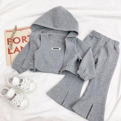 China 2021 HIGH STREET Autumn Fashion Kids Girl Outfit 3pcs Children's Clothes Set Boutique Toddler Sports Outfit for sale