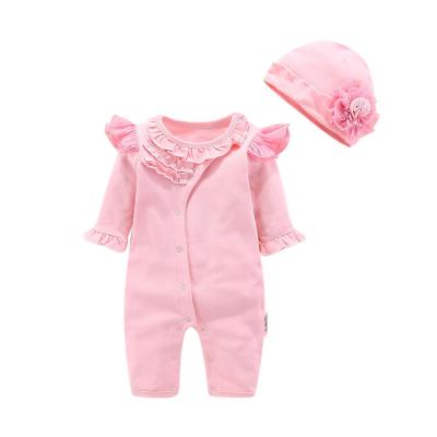 China For Spring Newborn Autumn Newborn Baby Girl Romper and Hat Set Long One-Piece Overalls Cotton Baby Girl Romper for sale