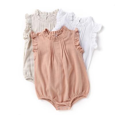 China For Summer Newborn Infant Toddler Solid Color Romper One Piece Canvas Breathable Jumpuit For Girls Kids Clothes for sale