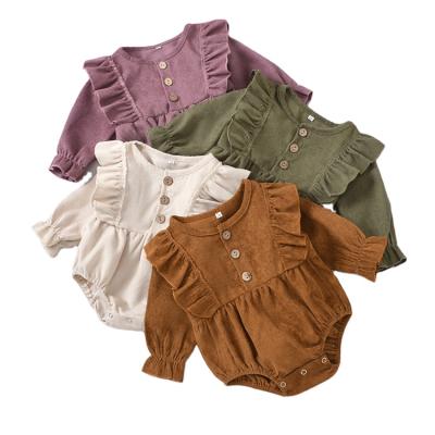 China For 2021 Newborn Autumn Winter Baby Romper Corduroy Long Sleeved Triangle Ruffled One-Piece Babies and Clothes for sale