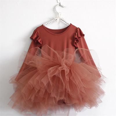 China Long Sleeved TUTU Washable Mesh Baby Princess Party Dresses Fashion Ruffled Autumn/Winter Kids Girl Dance Dress for sale