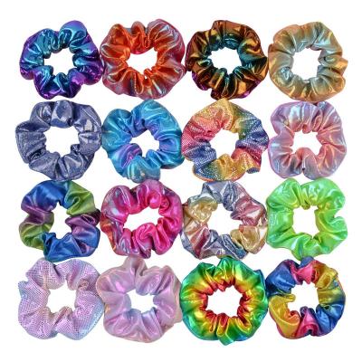 China Hot Selling Daily Use Laser Cloth Hair Ring Bronzing Two Color Gradient Kids Girls PU Hair Scrunchies for sale