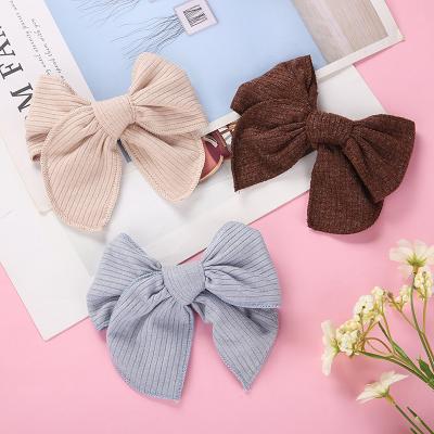 China European and American Style Baby Bow Knot Hair Clips Wire Plain Color Bowknot Striped Big Girl Hair Pins Kids Hair Accessories for sale