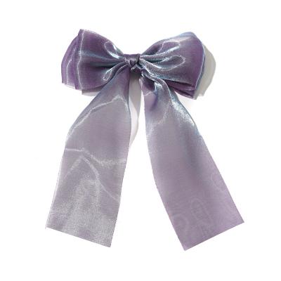 China Fashion New Organza Long Sliver Bling Soft Hair Clips Big Soft Shiny Bow Hair Clips For Women Girls for sale