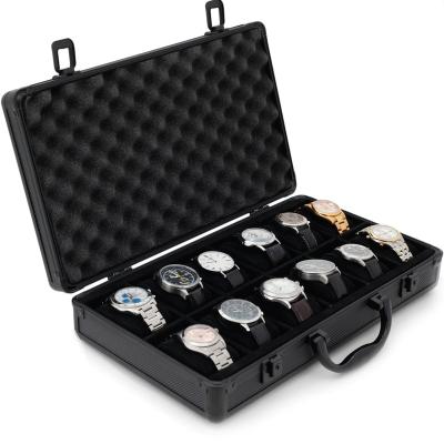 China Aluminum Watch Box Black Storage Case For 12 Watches for sale