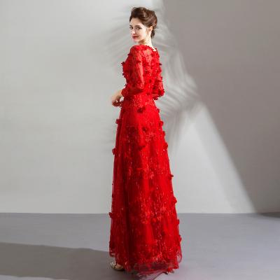 China Anti-Static Wholesale Red Petals Long Sleeve Bridal Gown Wedding Dress Wedding for sale