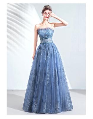 China New Fat Design Anti-static Blue Strapless Women's Long Prom Evening Dress For Women for sale