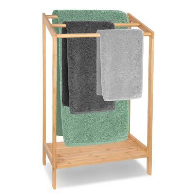 China Fashion Wholesale Three Tiers Bamboo Bathroom Towel Rack Floor Standing Bathroom Wooden Towel Rack for sale