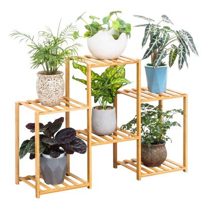 China Natural Bamboo 6 Tier Plant Stand Rack Multiple Flower Pot Holder Shelf Indoor Outdoor Planter Display shelving unit for sale