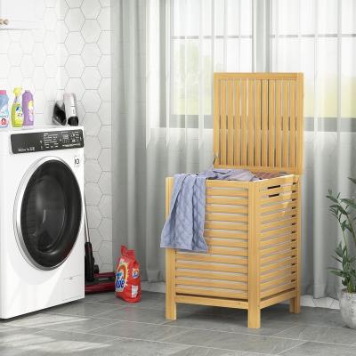 China Natural Portable wooden  Hamper Bamboo Lid Laundry Basket with Removable Laundry Bag for Bathroom or Bedroom for sale