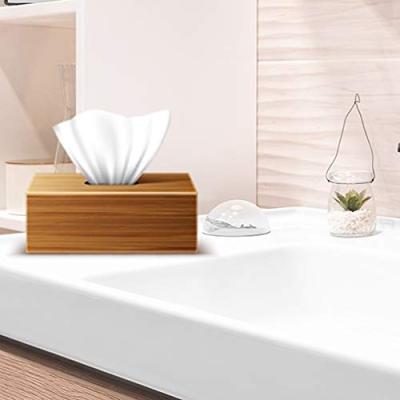 China CLASSIC Eco Friendly Toilet Paper Holder Wooden Bamboo Rectangular Tissue Box Cover For Bathroom, Office Desk & Car for sale