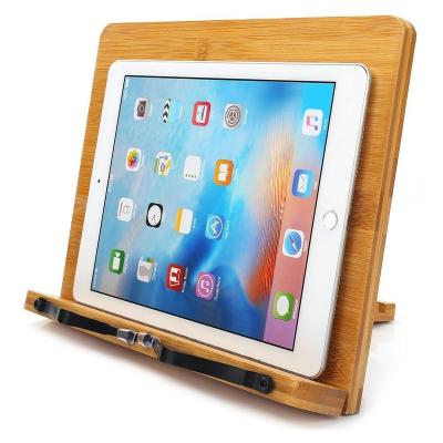 China Natural Wholesale Promotional Gift Adjustable Portable Kitchen Wooden Double Book Stand For Book And Phone for sale