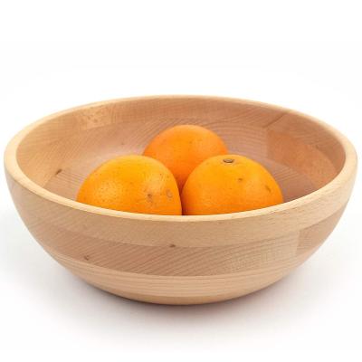 China CLASSIC Manufacturer Wholesale Bamboo Wooden Hand Made Polished Organic Round Fruit Noodle Salad Bowl for sale