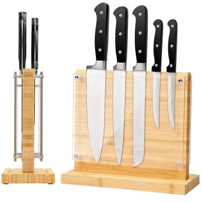 China Natural wholesale Universal Double Sided Kitchen Bamboo Knife Stand Display Magnetic For Kitchen Knives for sale