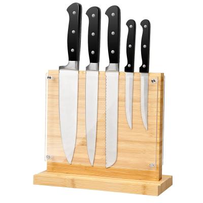 China Natural Natural Bamboo Magnetic Knife Block Double Side Enhanced Magnets Storage Knives Holder for sale