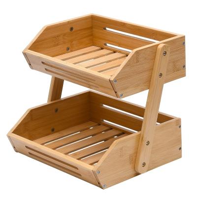 China Natural 2 Tier Bamboo Fruit Basket Fruit Stand Storage Holder Vegetable Storage Basket Stand Holder for sale