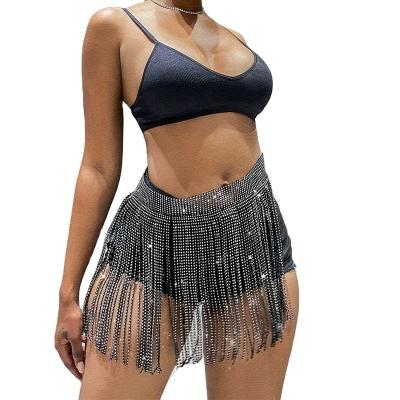 China Fashion Diamond Metal Tassel Chain Mini Skirt Women Breathable Sexy Party Festival Outfit Luxury Skirts for sale