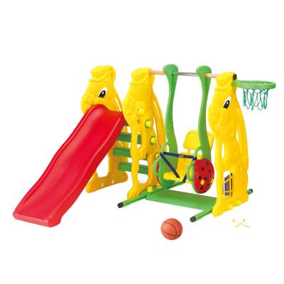 China Plastic PE Playground Rabbit Slide Swing Set With Basketball Set for sale