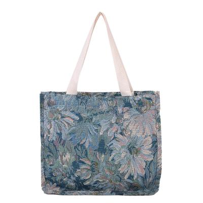 China Other Flower Women Handbag Ladies Wholesale Polyester Printed Canvas Luxury Shopping Grocery Tote Bags for sale