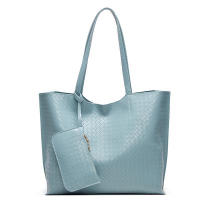 China Fashion High Quality Eco-friendly Woven PU Leather Large Capacity With Zipper Pocket Women Tote Bag for sale