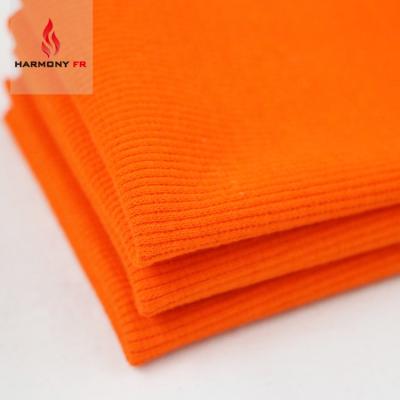 China Factory Wholesale Orange Flame Retardant Knitted Flame Retardant Cotton Spandex Rib Fabric for sale