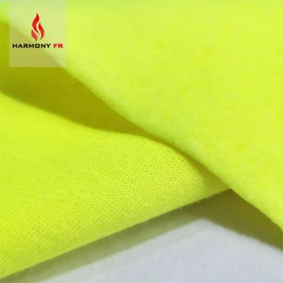 China Flame Retardant 380gsm 100% Cotton Knitted Fleece Safety Protective Fire Resistant Fabric Hi Viz for sale