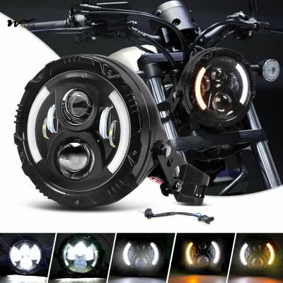 Chine Feux avant de moto avec boîtier 7 pouces rond LED DRL et ampoules de virage à vendre