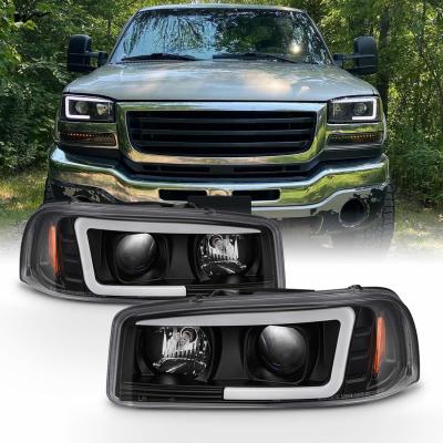 China Waterproof Black LED Tube Projector Headlights Driver Passenger Side Pair Head Lights for sale