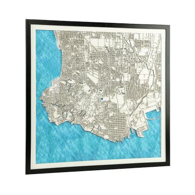 China Modern City Map Decorative Home Decor Laser Cut Map Framed Wall Art For Office for sale