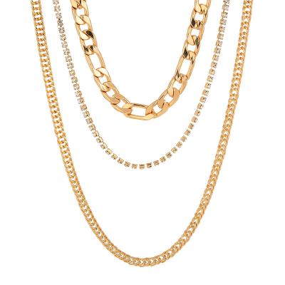 China New design CLASSIC zinc alloy ball necklace three-layer diamond ladies fashion three-layer gold-plated necklace for sale