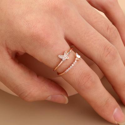 China FASHIONABLE Butterfly Ring Three-Dimensional Copper Design with Diamonds Shape Fashionable Brass Ring Opening for sale