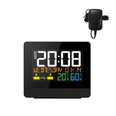 China Files Digital Color Display Alarm Clock With Temperature And Humidity Dual USB Charger Alarm Clocks Indoor ABS With Backlight for sale