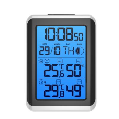 China ABS multifunctional digital thermo-hygrometer wireless clock with sensor for sale for sale