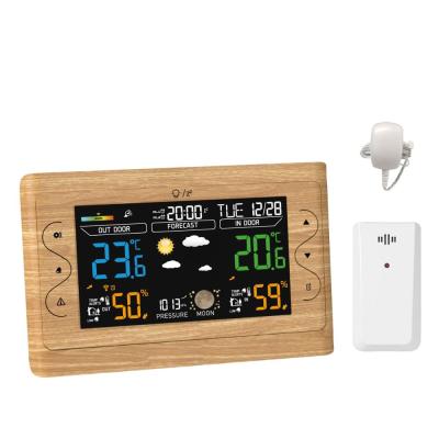 China Files 433Mhz Wireless Thermometer Digital Alarm Clock With Wooden Clock Weather Station for sale