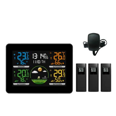 China ABS Decor Color Display RF Technology Home Weather Station With Three Outdoor Sensors for sale