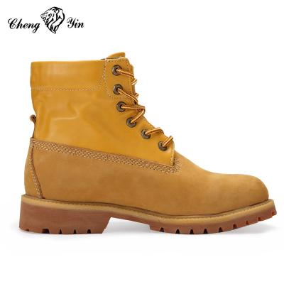 China Men Breathable Shoes Wholesale Price Motocross Safety Martin Boots Yellow Genuine Leather Steel Shoes for sale