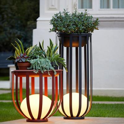 China Modern High Brightness Ip54 Waterproof Steel Glass Material Led Lamp Flower Basket Shape Stand Garden Led Lawn Lamp for sale